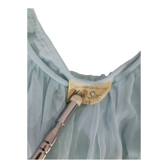 CHIFFON Nightgown Blue Sexy Late 50s Early 60s MISS SIREN Size 32 Sweep Lace - Picture 4 of 6